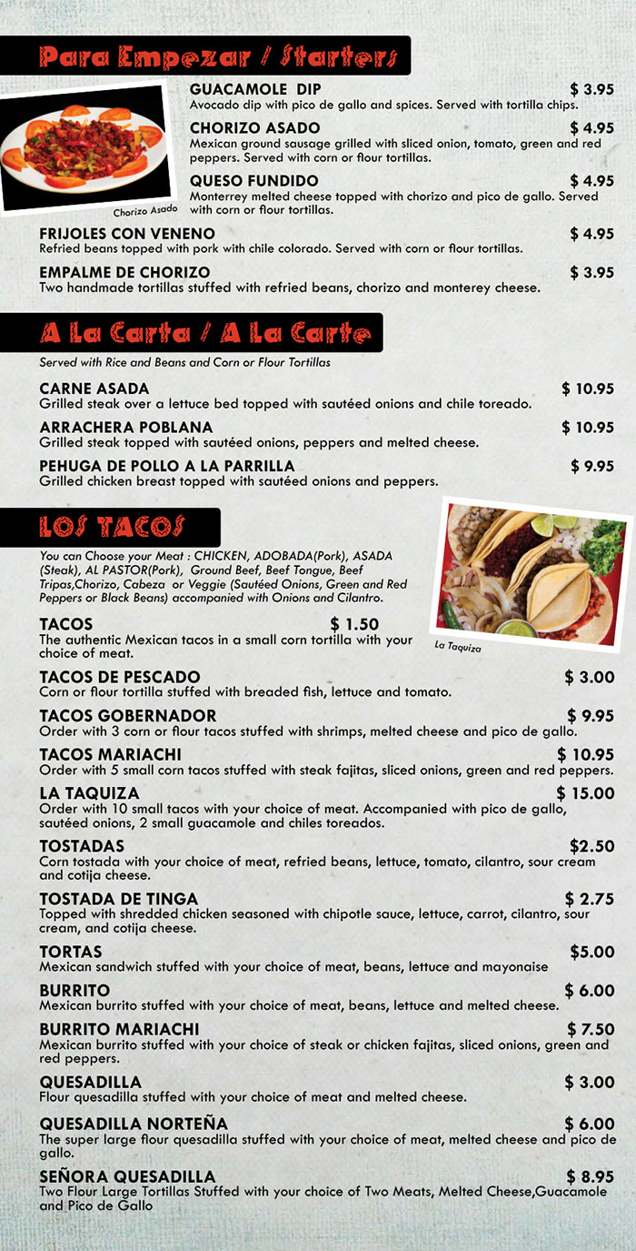 El Mariachi Taco Cantina Menu Page 2