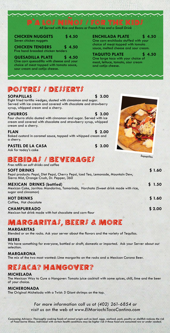 El Mariachi Taco Cantina Menu Page 6