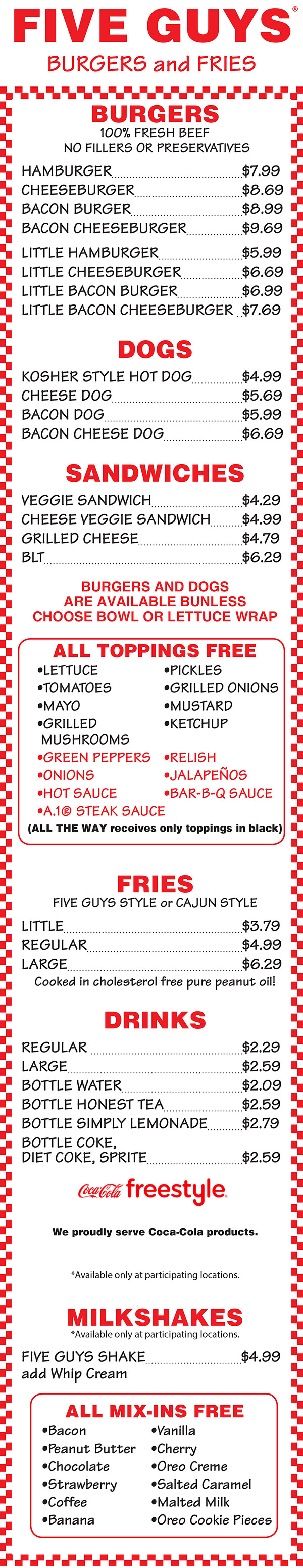 Five Guys Burger and Fries Menu - Lincoln Nebraska - Provided by Metro Dining Delivery, Five Guys Burgers & Fries  Restaurant Delivery Service, Five Guys Burgers & Fries  Food Delivery, Five Guys Burgers & Fries  Catering, Five Guys Burgers & Fries  Carry-Out, Five Guys Burgers & Fries , Restaurant Delivery, Lincoln Nebraska, NE, Nebraska, Lincoln, Five Guys Burgers & Fries  Restaurnat Delivery Service, Delivery Service, Five Guys Burgers & Fries  Food Delivery Service, Five Guys Burgers & Fries  room service, 402-474-7335, Five Guys Burgers & Fries  take-out, Five Guys Burgers & Fries  home delivery, Five Guys Burgers & Fries  office delivery, Five Guys Burgers & Fries  delivery, FAST, Five Guys Burgers & Fries  Menu Lincoln NE, concierge, Courier Delivery Service, Courier Service, errand Courier Delivery Service, Five Guys Burgers & Fries , Delivery Menu, Five Guys Burgers & Fries  Menu, Metro Dining Delivery, metrodiningdelivery.com, Metro Dining, Lincoln dining Delivery, Lincoln Nebraska Dining Delivery, Restaurant Delivery Service, Lincoln Nebraska Delivery, Food Delivery, Lincoln NE Food Delivery, Lincoln NE Restaurant Delivery, Lincoln NE Beer Delivery, Carry Out, Catering, Lincoln's ONLY Restaurnat Delivery Service, Delivery for only $2.99, Cheap Food Delivery, Room Service, Party Service, Office Meetings, Food Catering Lincoln NE, Restaurnat Deliver From Any Restaurant in Lincoln Nebraska, Lincoln's Premier Restaurant Delivery Service, Hot Food Delivery Lincoln Nebraska,