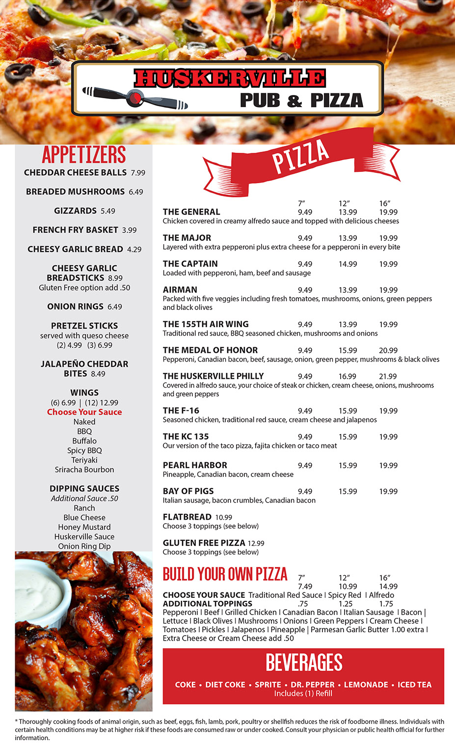 Huskerville Pub & Pizza Menu - Lincoln NE - Page 1