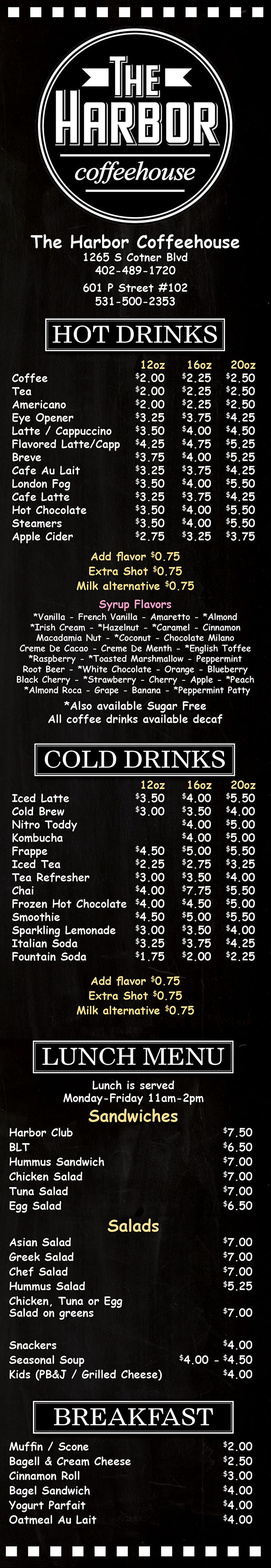 The Harbor Coffeehouse Menu - Lincoln Nebraska - Page 1